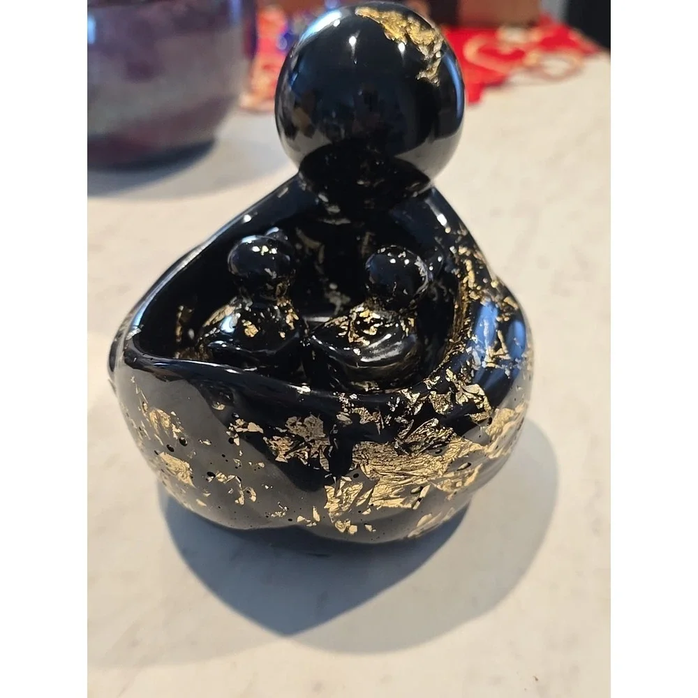 Handmade Resin Mommy Duck With Babies Black Gold Decoration Gift 673